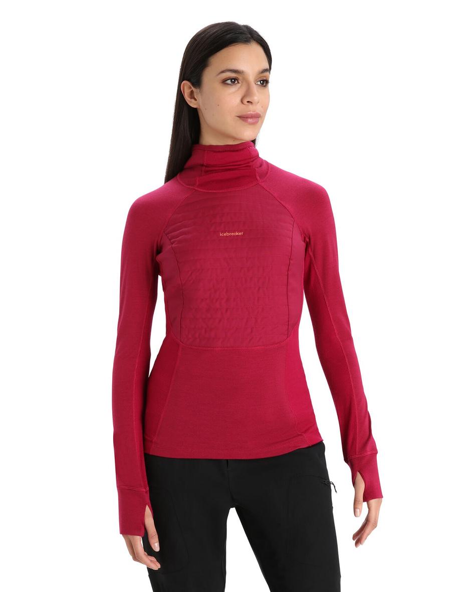 Women\'s Icebreaker ZoneKnit™ Merino Insulated Long Sleeve Hoodie Base Layers Cherry | CA 1063LISH